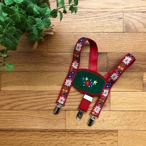 Red Vintage lederhosen type toddler suspenders